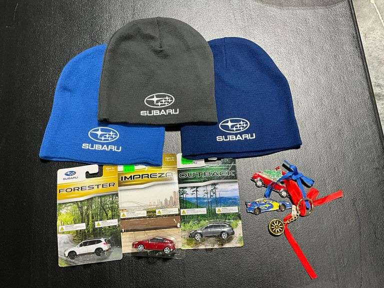 Subaru stocking caps, die cast cars