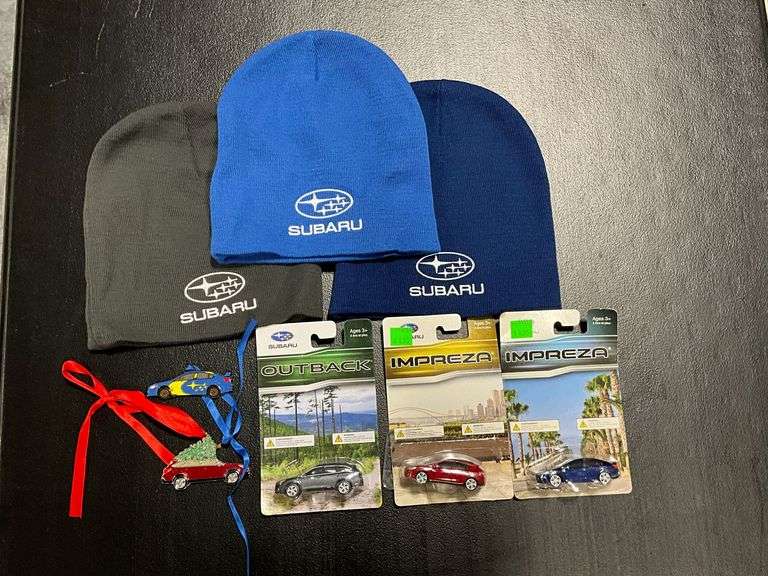 Subaru stocking caps, die cast cars
