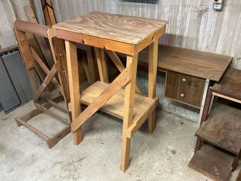 Wooden shelves, roller table, 42" W desk image