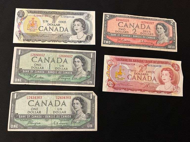 Canadian $1 and $2 bills image