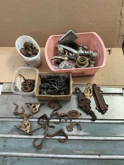Vintage door hardware, hinges, knobs, casters, coat hooks, etc. image
