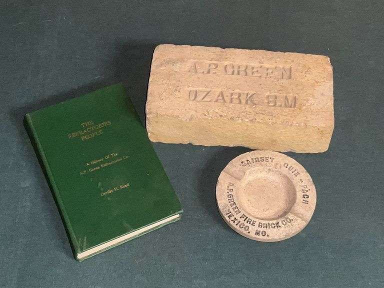 A P Green items, brick, ash tray, "The Refractories People" book. image