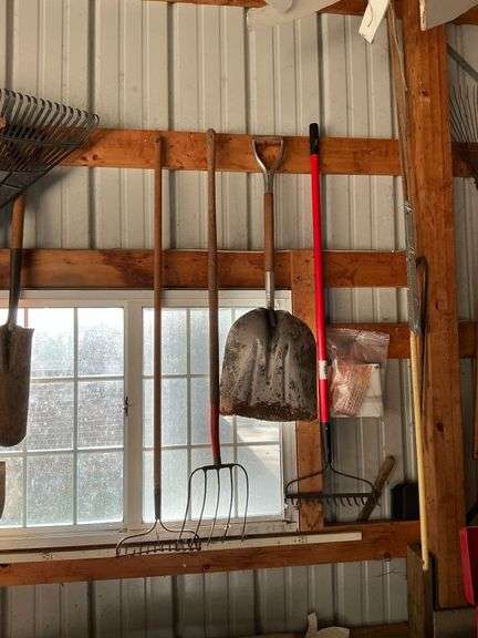 5-prong pitchfork, garden rake, crowbar image