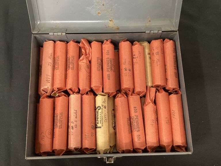Assortment of hand rolled penny rolls, various years image