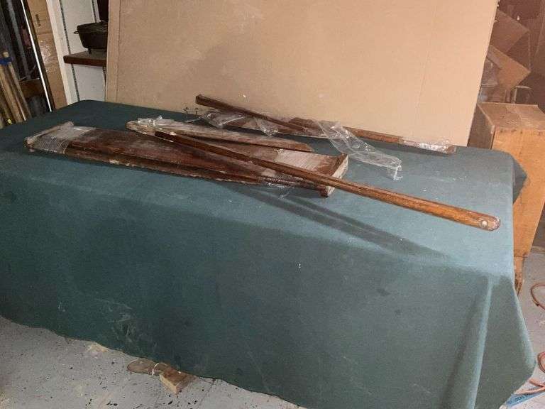 Pair of folding wooden rudders. image