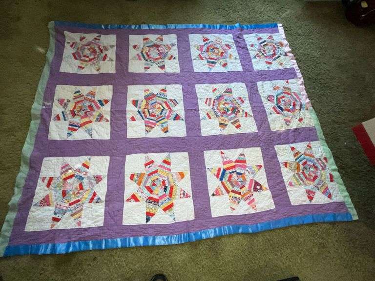 Patchwork string star hand quilted quilt image