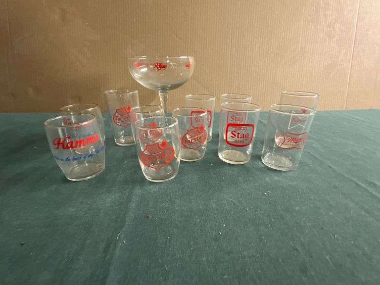 Beer glasses, Stag, Hamm's, Miller, Budweiser, Falstaff, Michelob. image