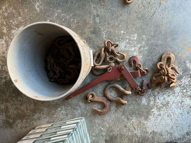 Assortment of chain, clevises, hooks, boomer, etc. image
