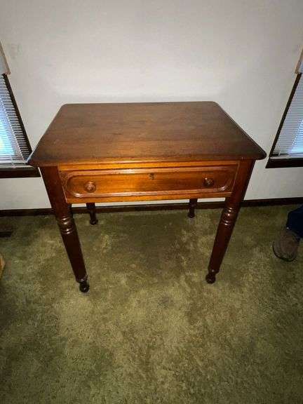 Antique single drawer desk with key, dove tail drawers image