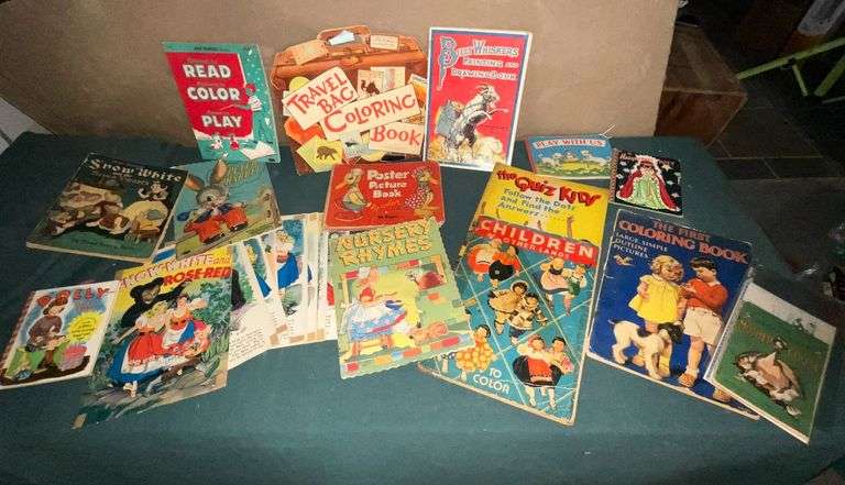 Vintage children's coloring books and story books image