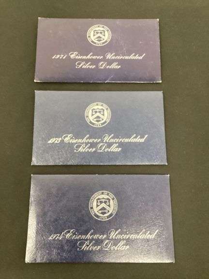 1971, 1973, 1974 Eisenhower uncirculated silver dollars image