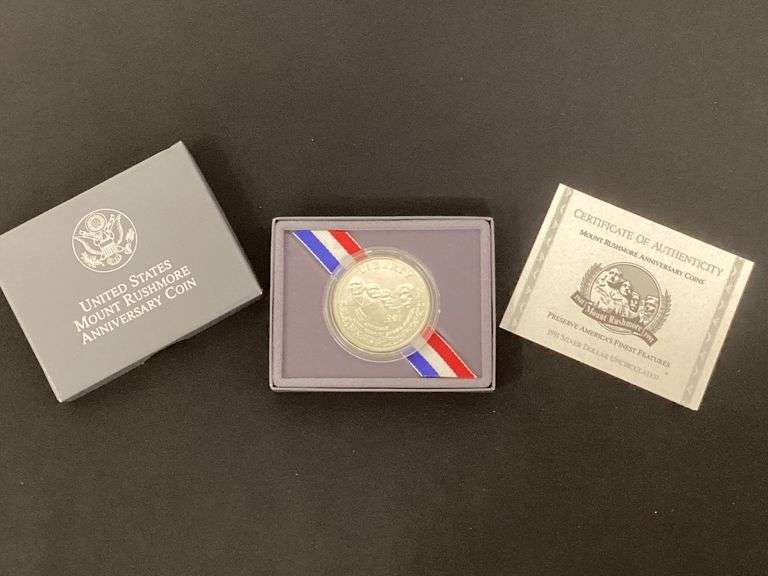 United States Mount Rushmore Anniversary silver coin image