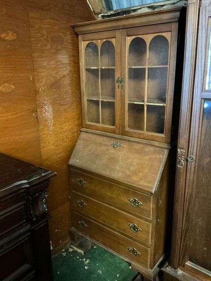 3-drawer drop front desk with book case top image