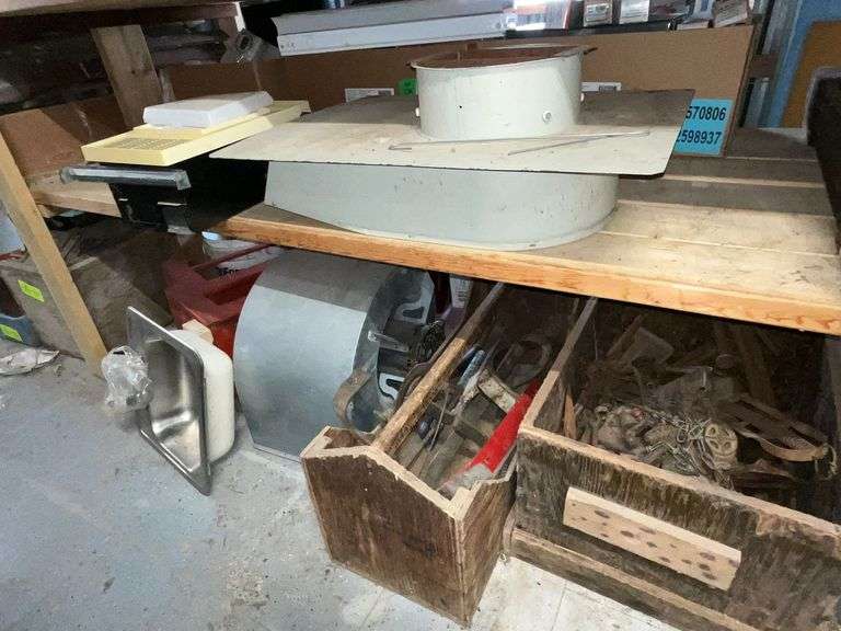 Squirrel cage fan, hand sink, rusty goodies, metal car ramps, nails, etc. image