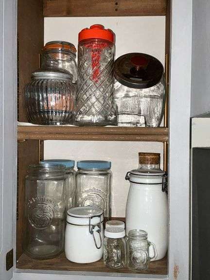 Glass canisters, Tang pitcher, salt & pepper shakers, etc. image
