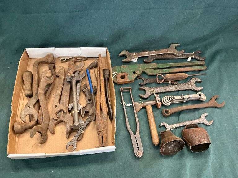 Assortment of vintage tools, combination wrenches, double open end wrenches image