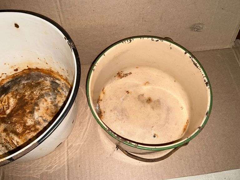 Enamel pans, and bucket image