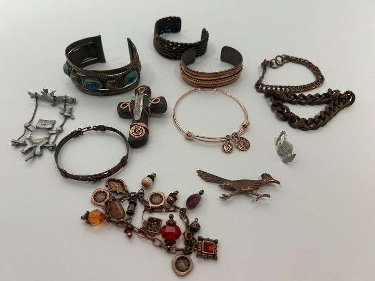 Assorted Costume Jewelry Lot - Bracelets, Brooches, and Cross image