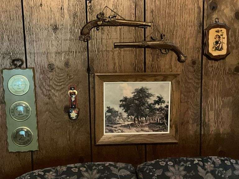 Barometer, replica black powder guns, artwork, German bell, etc. image