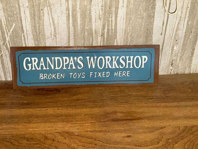 Grandpa's Workshop metal sign, 19" L x 5 1/2". image