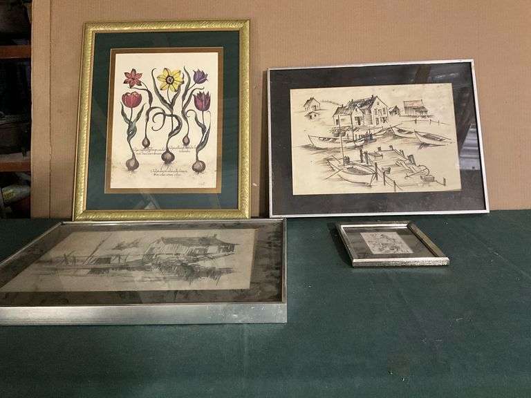 Artwork framed prints, 3 artist signed Quails, up to 24 1/2" x 18 1/2" image