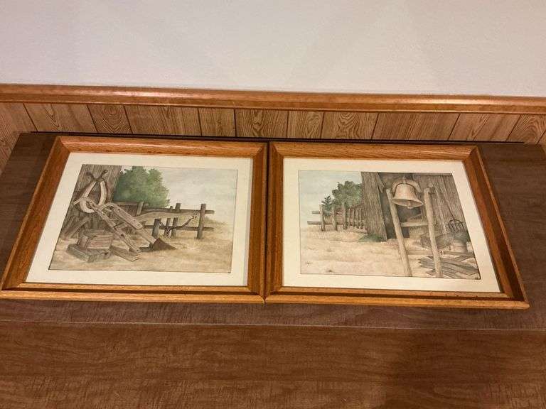 Pair of framed and matted artwork, marked TA image