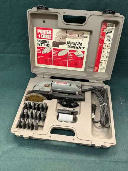 Porter Cable Profile Sander in plastic case, accessories and parts image