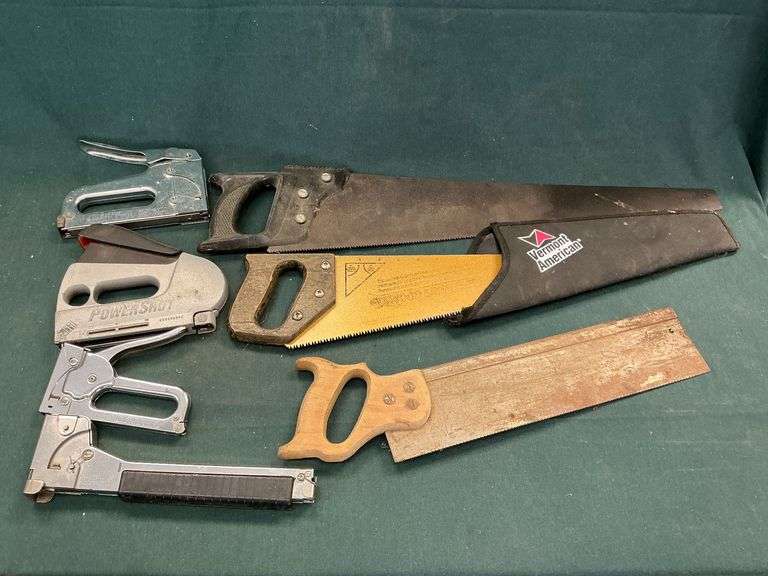 Hand saws, miter saw,  slap stapler, hand staplers, etc. image
