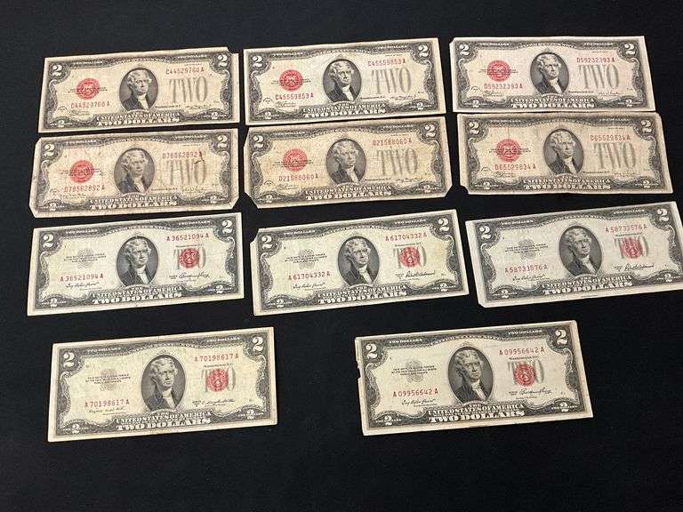 (11) $2 bills with Monticello backs image