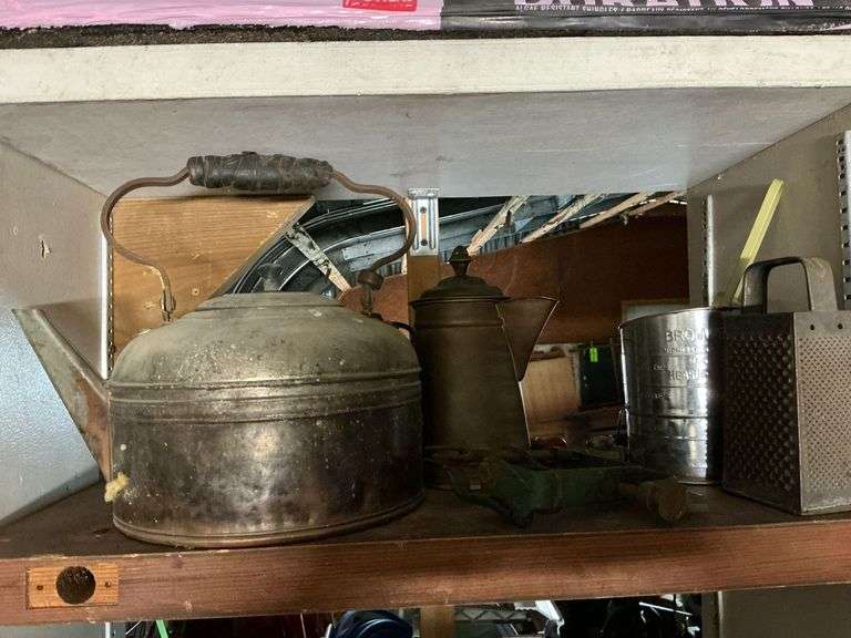 White Mountain apple peeler, copper kettles, grater, sifter, etc. image