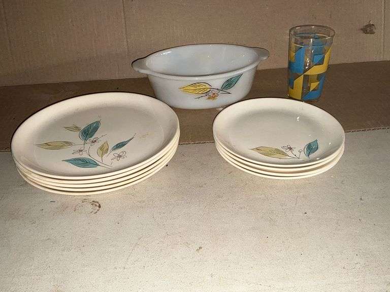 Salem Biscayne plates, Fire King casserole image