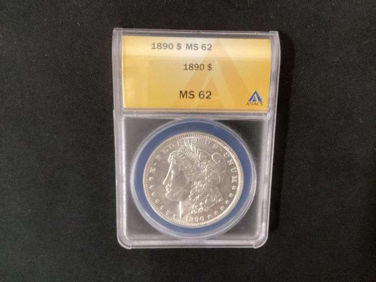 1890 Morgan silver dollar MS62 in plastic case image