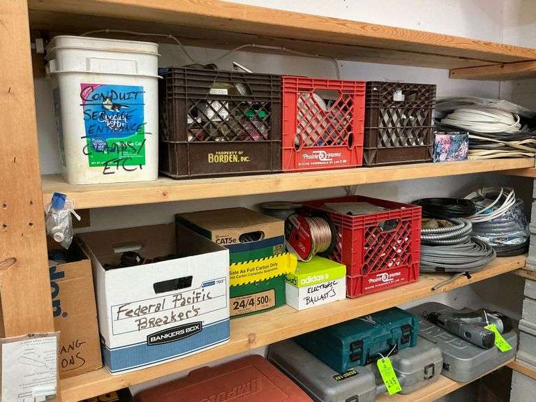 2 shelves of assorted electrical supplies image