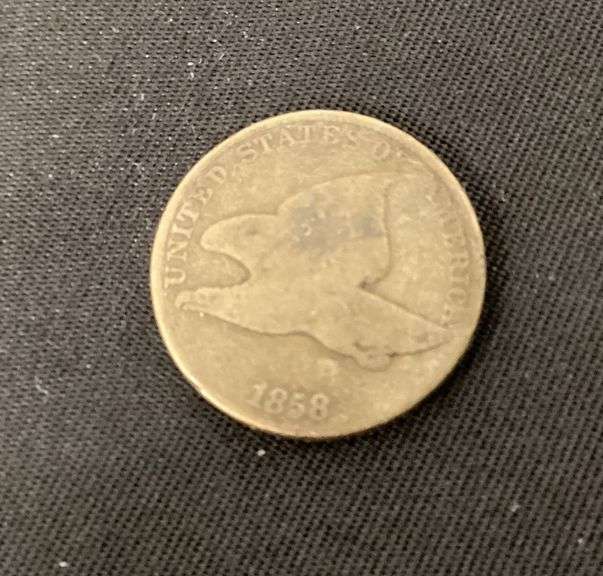 1858 Flying Eagle penny, large letters, good image