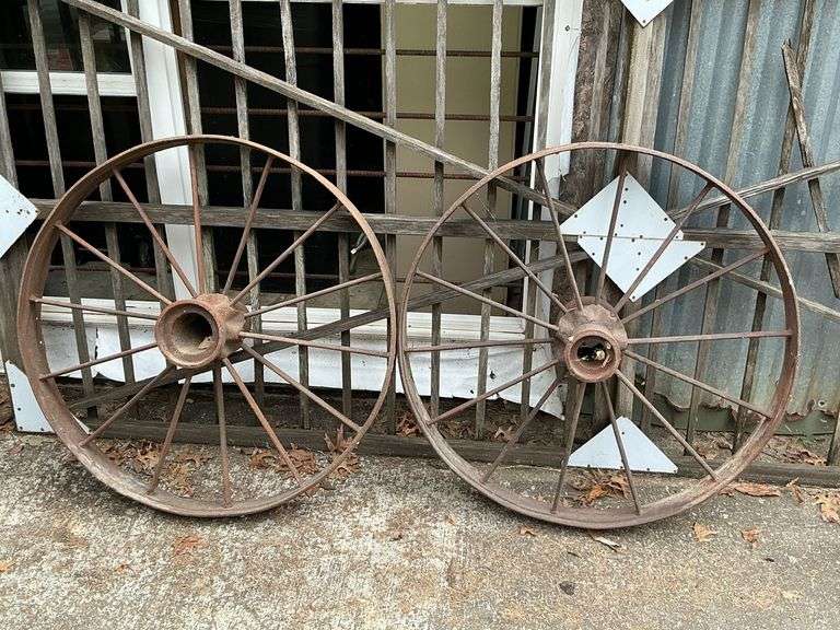 Pair of steel wagon wheels image