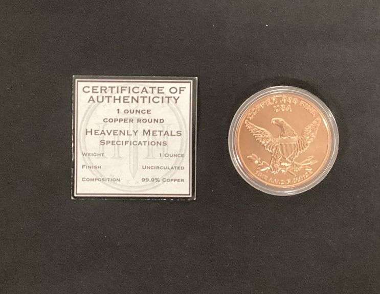 1 ounce copper round with COA image