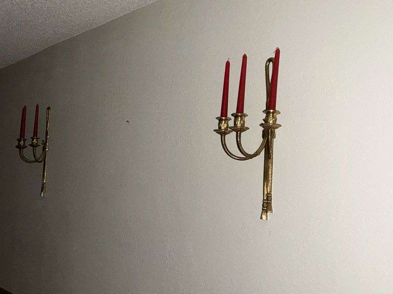 Pair of brass wall sconces image