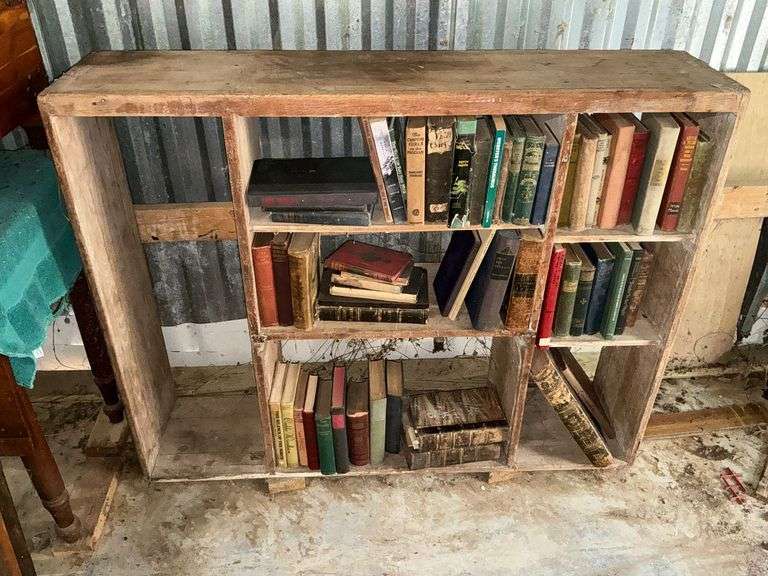 Vintage books and wood bookshelf image