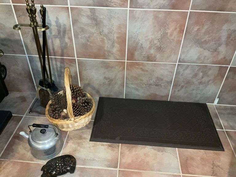 Fireplace tools, tea kettle image