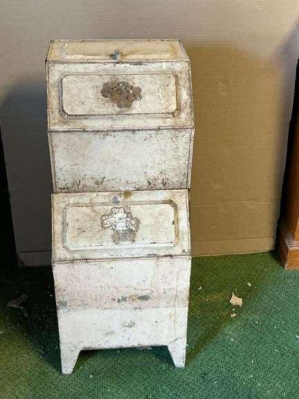 Vintage metal bread box and potato bin image
