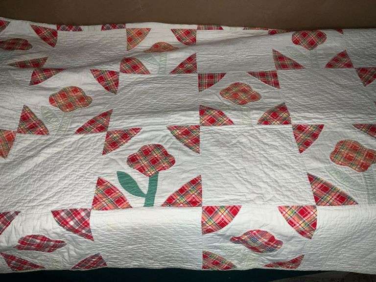 Antique hand stitched quilt, appliqued some stains image