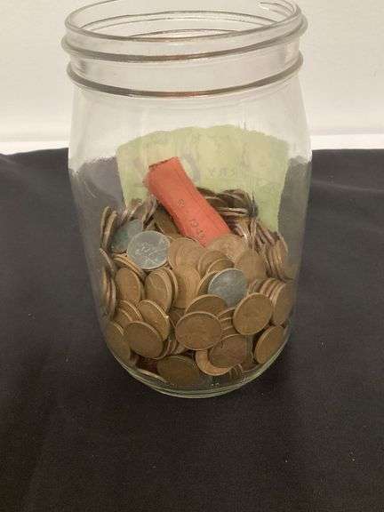 Assortment of wheat and steel pennies image