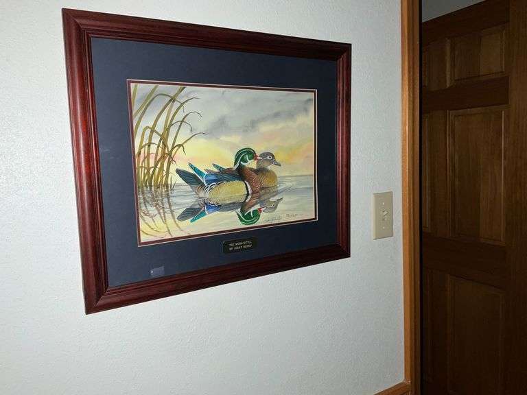 "The Wood Ducks" by Jerry Bishop framed and matted artwork image