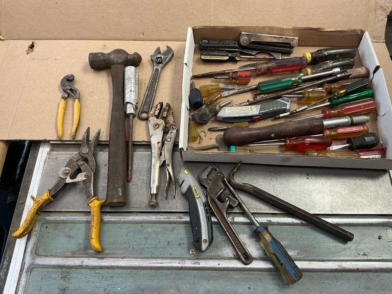 Vise grips, pliers, tin snips, Ridgid pipe wrench, etc. image