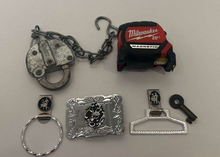 Mixed Lot of Metal Items - Adlake Lock, Buckle, and More image