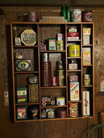 Large wall shadow box 40" x 46" with vintage tins, Premium Crackers image