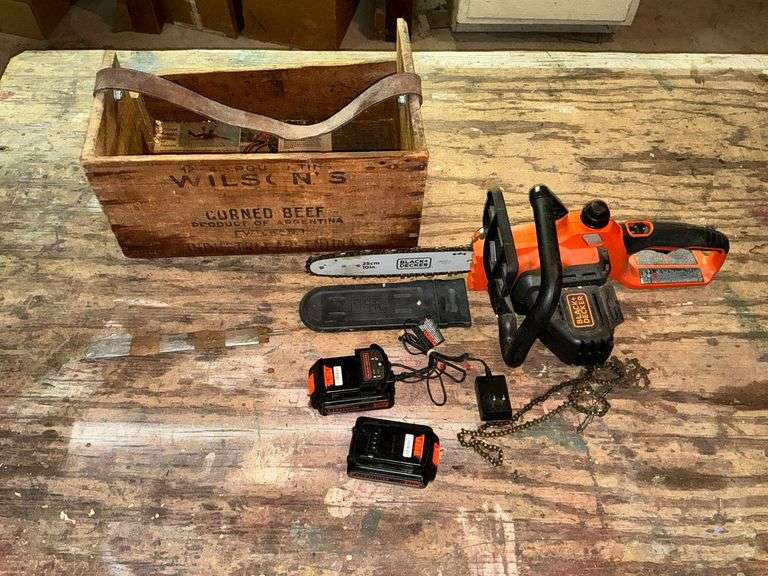 Black & Decker 10" chain saw, charger, 3  batteries image