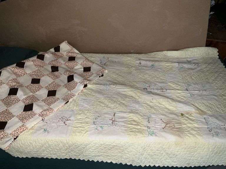 Hand stitched baby quilt 55" x 40", stains image