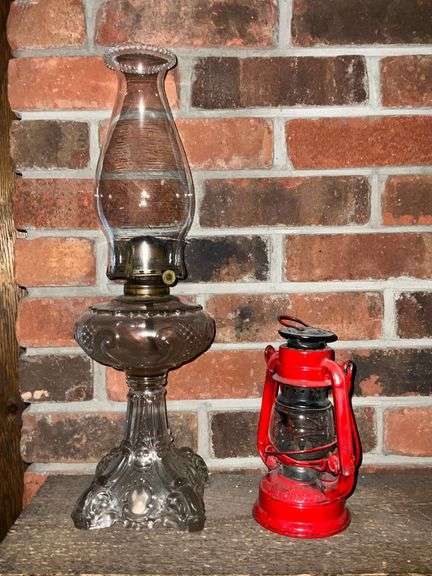 No. 2 Queen Anne Oil lamp 11" T and Winged Wheel No. 350 oil lantern image