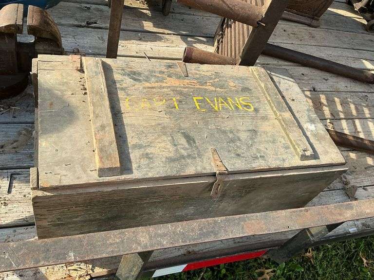 Wood military foot locker, automotive belts image